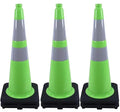 BESEA 6Pack 28" inch Traffic Cones Green Safety Cones with 6 inch Reflective Collar for Home Driveway Road Parking Use(6 Cones)