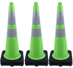 BESEA 6Pack 28" inch Traffic Cones Green Safety Cones with 6 inch Reflective Collar for Home Driveway Road Parking Use(6 Cones)