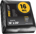 PROTARP Extra Heavy Duty 16 Mil Tarp Cover, Waterproof, UV Resistant, Rip and Tear Proof, Poly Tarpaulin with Reinforced Edges for Roof, Camping, Patio, Pool, Boat. (Black 16′ X 20′)
