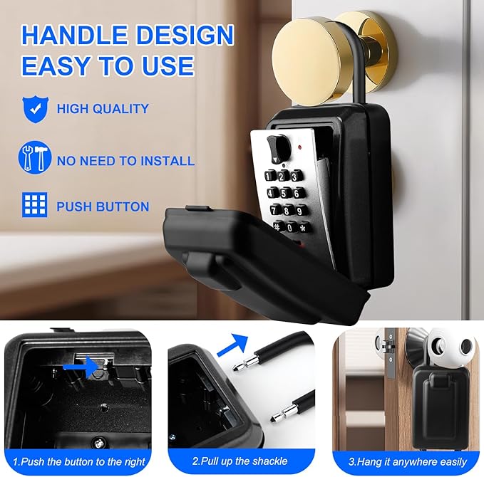 Key Lock Box, 12-Digit Code, Weatherproof Wall Mount, Large Capacity 5-8 Keys, Aluminum Alloy (Silver, 3.58 * 2.24 * 7.8IN with Shackle)