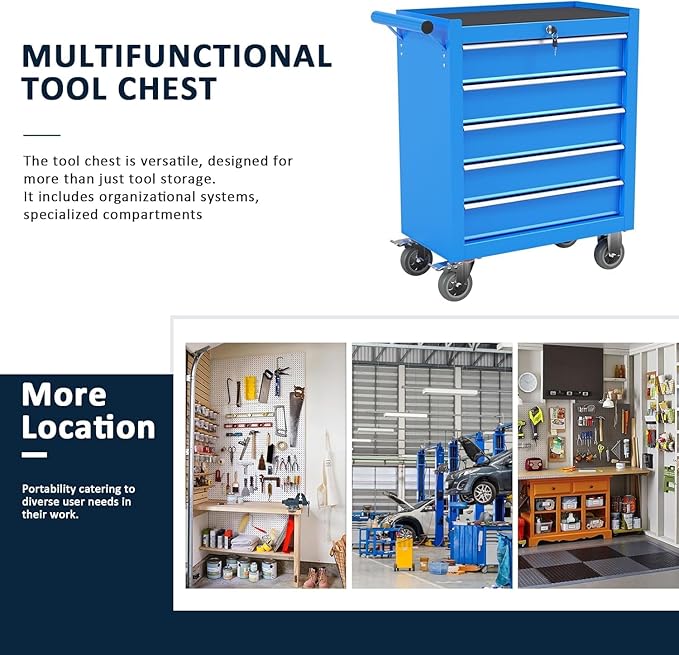 5-Drawer Metal Rolling Tool Chest with Wheels,Tool Storage Cabinet with Locking System，Toolbox with Wheels for Garage, Warehouse, Workshop, Repair Shop