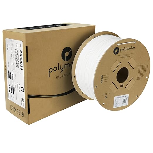 Polymaker PLA Filament, White 3D Printing PLA Filament 1.75mm 3kg - PolyLite 3D Printer PLA Filament, Dimensional Accuracy +/- 0.03mm, Compatible with Most 3D Printer, White