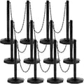 Geiserailie 12 Pack Crowd Control Stanchions, Plastic Stanchions Poles with 5FT Black Plastic Chain Crowd Control Barriers with Fillable Base Traffic Delineator Posts for Parking Lot Construction Cone