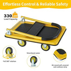 Foldable Push Cart Dolly, Heavy Duty Flat Bed Cart with Wheels & Non-Slip Mat, 360° Mute Wheels for Easy Maneuver, 330lbs, Easy to Assemble – Ideal for Household Tasks, Grocery Delivery, Yellow