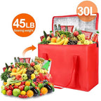 Bodaon 1-Pack Insulated Reusable Grocery Shopping Bags, X-Large Picnic Cooler Bag with Top Cold, Insulated Food/Pizza Delivery Bag (Red)