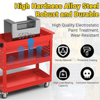 3 Tier Rolling Tool Cart on Wheels, 550 LBS Tool Cart with Drawers，Heavy Duty Utility Cart with Pegboard and Hook，Mechanic Tool Storage Cart for Garage, Warehouse and Repair Shop(Red)