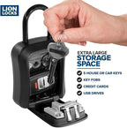 Lion Locks Lock Box - House Key Lockbox, Real Estate Lock Box with Combination, Car Key Safe - Waterproof, Easy Install, Black