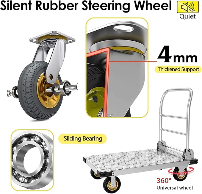 Platform Truck Heavy Duty Push Cart Dolly with 2000 LBS Capacity Foldable Moving Flatbed Cart with 6'' Swivel Wheels Large Steel Platform Dolly Cart for Groceries, Garage, Warehouse (36"X 24")