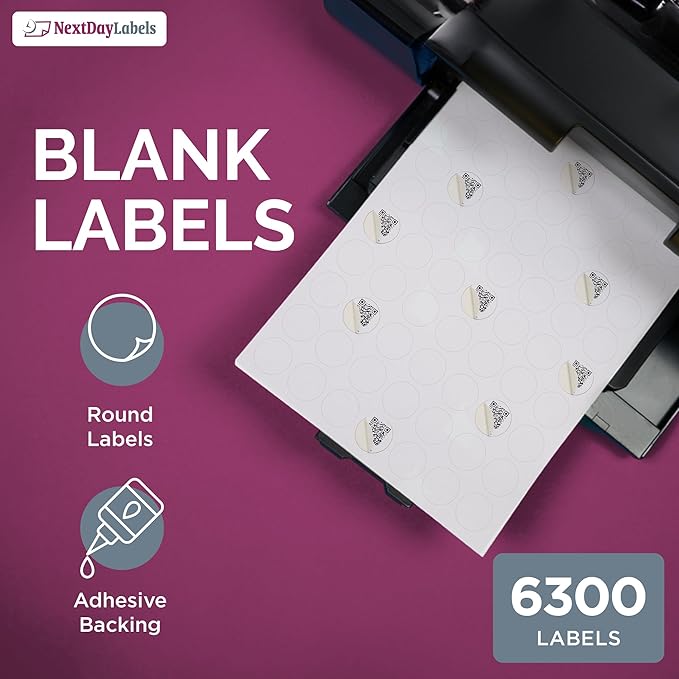 NextDayLabels - Laser/Ink Jet White Labels (1" Round - 63 Per Page | 6300 Labels)