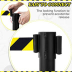 Therwen 6 Pcs Double Retractable Belt Barrier with Stanchion Dual Retractable Safety Belt Heavy Duty Crowd Control Stanchions Stainless Steel Post Holder Safety Barrier Stand (9.8 ft,Black and Yellow)