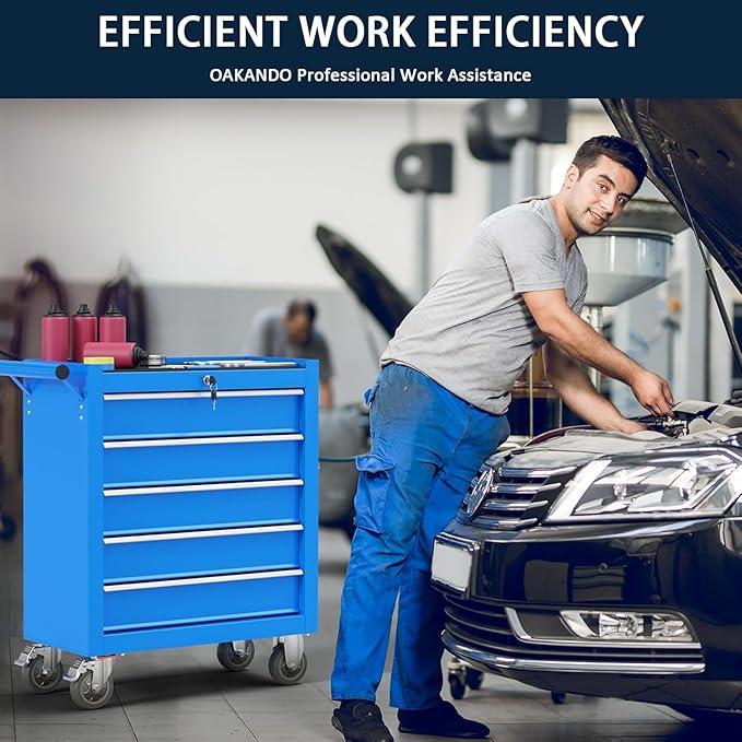 5-Drawer Metal Rolling Tool Chest with Wheels,Tool Storage Cabinet with Locking System，Toolbox with Wheels for Garage, Warehouse, Workshop, Repair Shop
