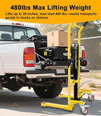 Foldable Hydraulic Material Lift, Pallet Jack Table Cart- 480-Lb. Capacity, 35in Lift. with Swivel Wheels, Steel Platform Board x 1