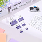 Temiary Aesthetic Binder Clips, 24 Pcs 1.26 Inches Small Metal Binder Clip with Clear Storage Container, Binding Paperwork Clamps for School Teachers Office Supplies (Purple)