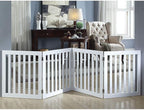 unipaws 24”H Free Standing Pet Gate for Dog Cat, Wooden Gates for Doorway, Stairs, Step Over Foldable Pet Fence for The House, Expandable Dog Barrier, Indoor Use, White