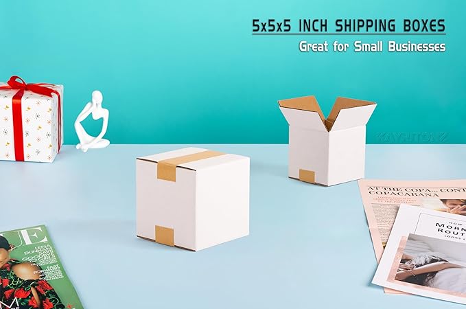 5x5x5 inch Small Shipping Boxes, White Corrugated Cardboard Boxes for E-Commerce, Mailing, Storage, Gifts Wrapping, 30 Pack