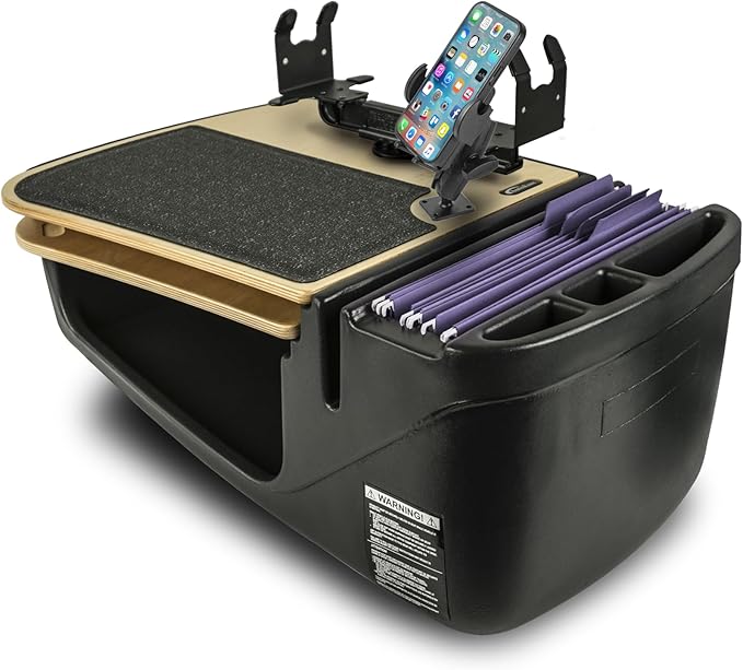AutoExec AE-GMCD-PI-PM-PS-11M GripMaster Car Desk for Your Vehicle Workstation and Mobile Office, Natural with 400 watt Power Inverter,Phone Mount and Printer Stand