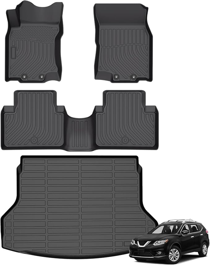 Hutisya-Floor Mats & Cargo Liner Set Fit for Nissan Rogue (Not Fit 7-Seat or Hybrid or Sport or Select) 2014-2020 All Weather Protection Anti-Slip TPE Full Set Liners Automotive Accessories-Black