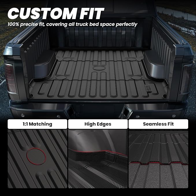 LASFIT 6FT4 Truck Bed Mat for Ram 1500 2006-2018 & Ram 2500/3500 2006-2026 & 1500 Classic 2019-2024 (6.4 FT/76.8 inches), NOT for Optional Rambox, All Weather Custom Fit TPE Truck Bed Liner