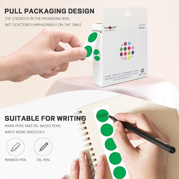 PARLAIM 1/2 Inch Round Adhesive Color-Code Dot Stickers,500 Stickers Inventory Dots Label in Dispenser Box,Green Circle Coding Labels for Office Home(Green)