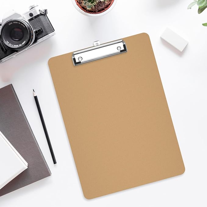 Piasoenc Wood Clipboard 25 Pack, A4 Letter Size Hardboard 9" x 12.5" with Low Profile Clip, Back to School Teacher Classroom Supplies, School Supplies for College Students