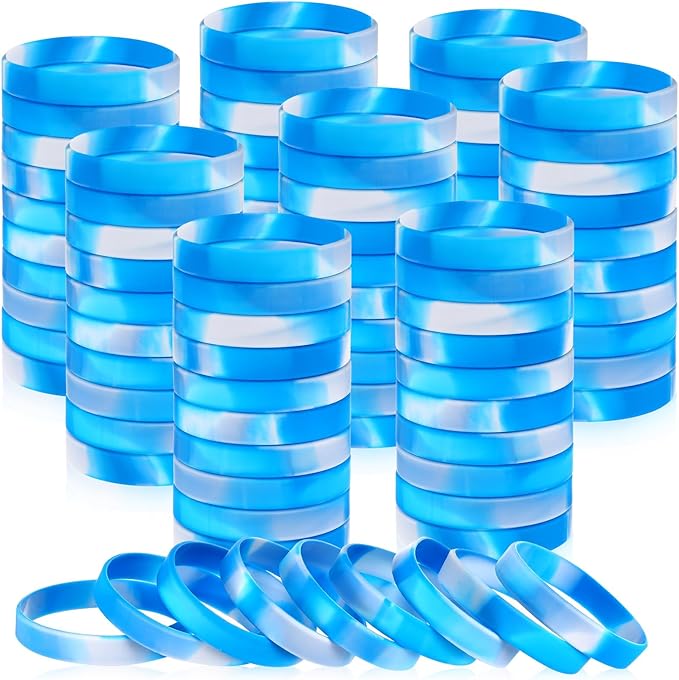 Liliful 100 Pcs Silicone Rubber Wristbands Rubber Wristband Bracelet Bands for Silicone Wristbands for Women Men(Blue and White)