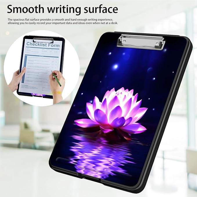 Clipboard with Storage,Office Supplies Nursing Clipboards Folder with Pen Holder Plastic Foldable Clip Board with Storage for Nurse Teacher,Purple Lotus