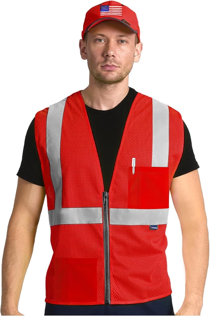 AYKRM 2 Pockets Reflective Safety Vest High Visibility Class II Mesh Vest for Women & Men Meets ANSI Standards