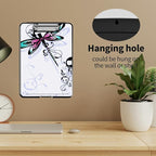 A4 Clipboards,Heavy Duty Waterproof Nursing Plastic Folder Clipboard with Storage Clip Boards,File Folder Storage Box Clipboard Case for Teacher,Doctor,Offices,Dragonfly with Lotus Flower