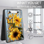 Clipboard with Storage, High Capacity Plastic Storage Clipboard with Low Profile Clip for Women Teachers Work, School & Office Supplies, Cute Pattern Decorative Clipboards, Sunflower Butterfly