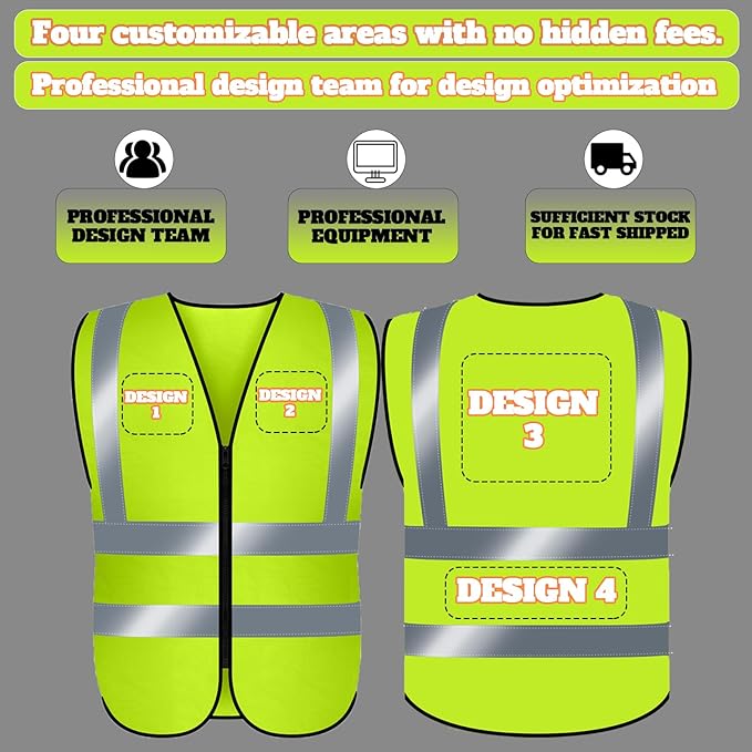 BeautyWill 10/20 Pack Custom Logo Safety Vest,Bulk High Visibility Class 2 Reflective Work Vests