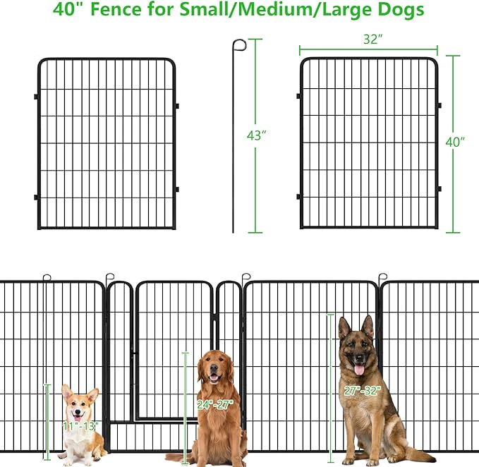 Decorative Metal Garden Fence Add-on Fence Panels, 40in(H) x 5.3Ft(L) No Dig Fence 2 Panels Fencing for Dogs Animal Barrier Fence Garden Fencing for Yard, Patio, Without Gate
