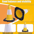 BESEA 6Pack 12 Inch Yellow Traffic Cones with 4 Inch Reflective Collar, Heavy Duty PVC Safety Cones with 8.5 x 8.5 Inch Base for Parking, Driving Practice, Sports Training, and Construction