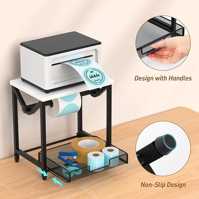 ikkle Label Holder for Rolls and Fanfold Labels, Wooden Thermal Label Holder for Desktop Label Printer, Shipping Label Holder for Thermal Printer Accessory, Ideal for Home, Office, Small Businesses