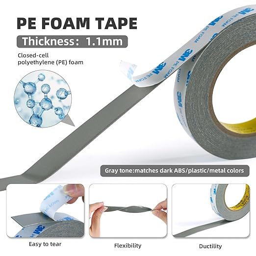 Foam Double Sided Tape 0.5in×20Ft, Made of 3M Heavy Duty Mounting Tape PE Foam for LED Strip Lights, Home Decor, Signs, DIY – Weatherproof Adhesive for Plastic, Metal, Glass, Indoor & Outdoor Use