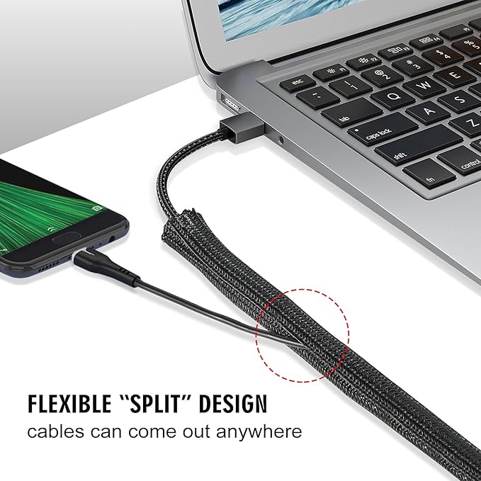 10ft - 3/4 inch Cable Protector Sleeve Split Wire Loom Tubing for Power, Audio, USB, Cord Management for TV, Computer, Protection from Pets Chewing, Black