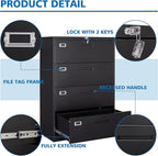 4 Drawer Filing Cabinet with Lock Metal Lateral File Cabinet Office Home Steel Lateral File Cabinet for A4 Legal/Letter Size Wide Metal Cabinet Locked,Assembly Required (4 Drawer, Black)