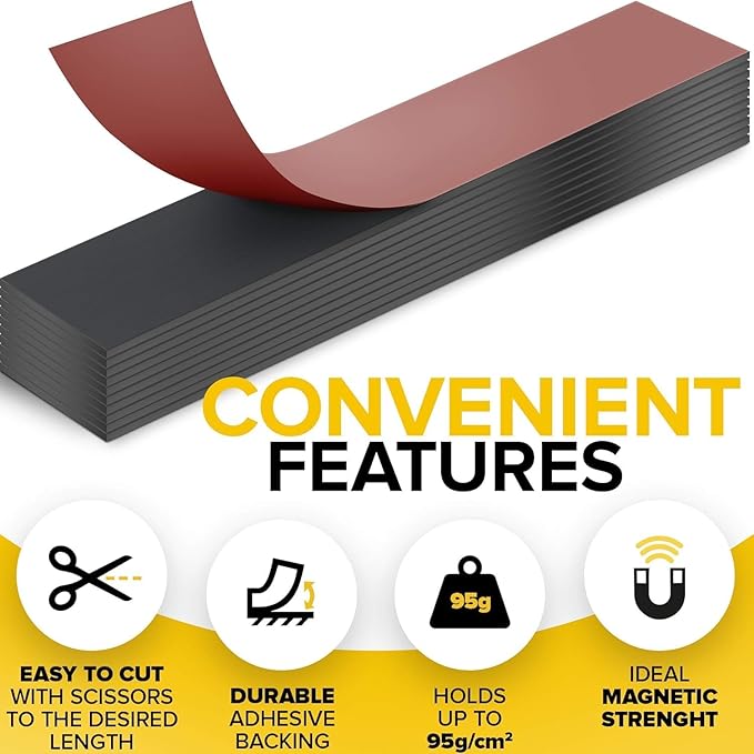X-bet MAGNET Magnetic Strips with Adhesive Backing - Magnetic Tape for Crafts - Tool and Knife Magnet Strips for Kitchen, Garage and Garden - Adhesive Magnetic Tool Holder Strip for Wall