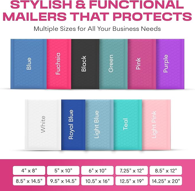 Hot Pink Large Poly Bubble Mailers 12x15 inch | Self Seal Padded Envelopes Cushioned Bubble Mailer | Usable Size 12x15 | WaterProof | Lightweight mailing Shipping Bags | 100 Pack Bulk