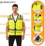 Reflective Safety Vest With Back Plan Pocket, High Visibility Class 2 Heavy Duty Surveyor, ANSI/ISEA Standard Construction Work for Men & Women (Lime-Button, XL)