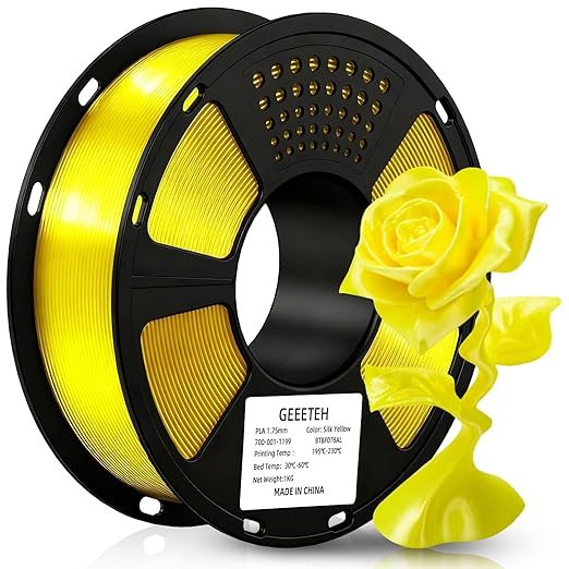 GEEETECH 3D Printer Silk PLA Filament 1.75mm Yellow, Shiny 3D Filament 1kg (2.2lbs) 1 Spool, Dimensional Accuracy +/- 0.02 mm, Yellow