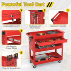 3 Tier Rolling Tool Cart on Wheels, 550 LBS Tool Cart with Drawers，Heavy Duty Utility Cart with Pegboard and Hook，Mechanic Tool Storage Cart for Garage, Warehouse and Repair Shop(Red)