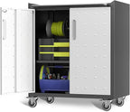 Metal Garage Storage Cabinet on Wheels, Lockable Rolling Tool Cabinet with Doors and Shelves, Heavy Duty Mobile Steel Cabinet for Garage Warehouse Workshop