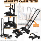 Heavy-Duty 500LB Capacity Hand Truck with One-Touch Retractable Handle & Extendable Plate, Portable Collapsible Dolly Cart with 4 Wheels w/Brakes Folding Luggage Cart for Travel/Home Use, Black