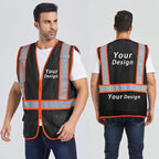 Custom Safety Vest with Logo Pockets High Visibility Reflective Vests Construction Security Workwear