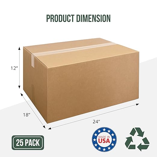 24x18x12 Shipping Boxes Large Moving Boxes, 25 Packs Corrugated Cardboard Boxes Shipping Box for Business Packaging Box
