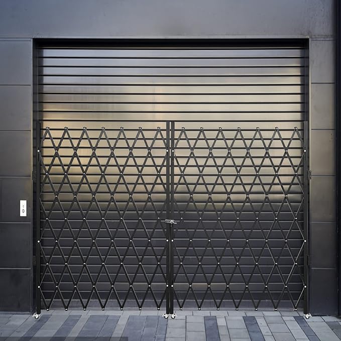 VEVOR Double Folding Security Gate, 61" H x 122" W Folding Door Gate, Steel Accordion Security Gate, Flexible Expanding Security Gate, 360° Rolling Barricade Gate, Scissor Gate or Door with Keys
