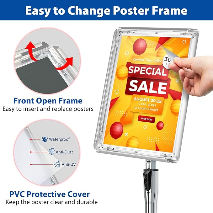 6Packs Floor Standing Sign Holder Stands for Display 11x17Inch Pedestal Poster Sign Stand, Adjustable Sign Holder Stand for Vertical & Horizontal View Sign Display Stand, Silver