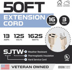 Iron Forge Cable Weatherproof 50 Ft Outdoor Extension Cord - 16/3 SJTW Heavy Duty Light Brown Extension Cord 3 Prong - 13 Amp Exterior Power Cable