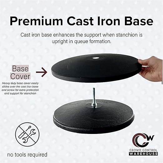 Crowd Control Warehouse CCW Set of 2 Dual Retractable Belt Barrier Stanchion, Cast Iron Base Black Post, IRBB-100D (9 Belt, Green Belt)