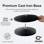 Crowd Control Warehouse CCW Set of 2 Dual Retractable Belt Barrier Stanchion, Cast Iron Base Black Post, IRBB-100D (11 Belt, Black with"Please Wait HERE" White Letters Belt)